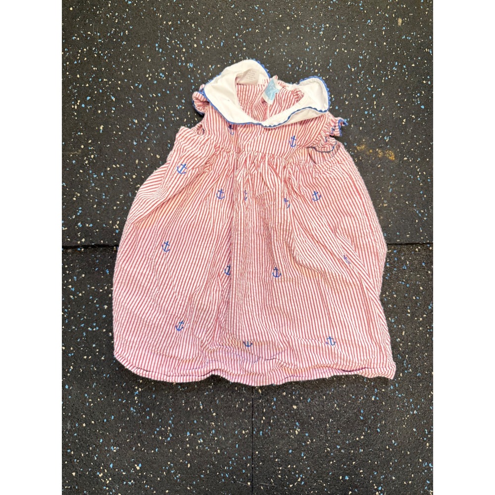 Konffetty Baby Girls Red Seersucker Anchor Embroidered Bubble Romper 12M